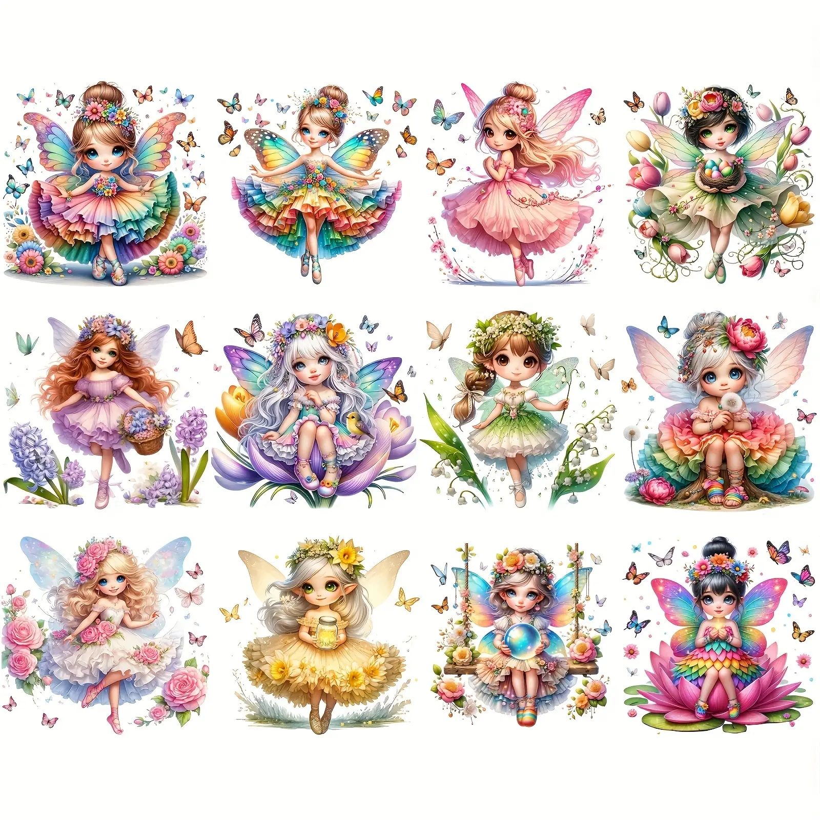 Dorsbaby 12-Piece Spring Fairy Iron-On Transfer Stickers, Vibrant PU Handcraft Decals, DIY Crafts Supplies for DIY T-Shirts Hoodies Bags Hats, Durable & Stylish Design, DIY Products