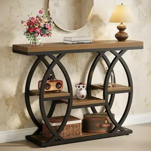 39.4 Inch Industrial 4-Tier Console Table Narrow Wooden Accent Sofa Table Multifunctional Storage Display Table Rustic Brown Entryway Hallway Foyer Side Table for Living Room Home Decor Furniture