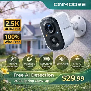 CINMOORE Wireless Smart Security Camera Indoor/Outdoor/Garage Camera, 2.5K QHD, Rechargeable Magnetic Installation, Color Night Vision, Free Local AI Motion/Person Detection Spotlight & Siren, 2-Way Audio Speaker, IP65 Weatherproof, App Remote Monitoring