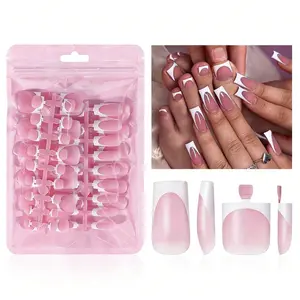 60Pcs White French Tip Press-On Nails &Toenails Set Short SquareShape Light Brown Glossy Finish EasyApplication for Hands &Feet Nail ArtSupplies Durable Pressons