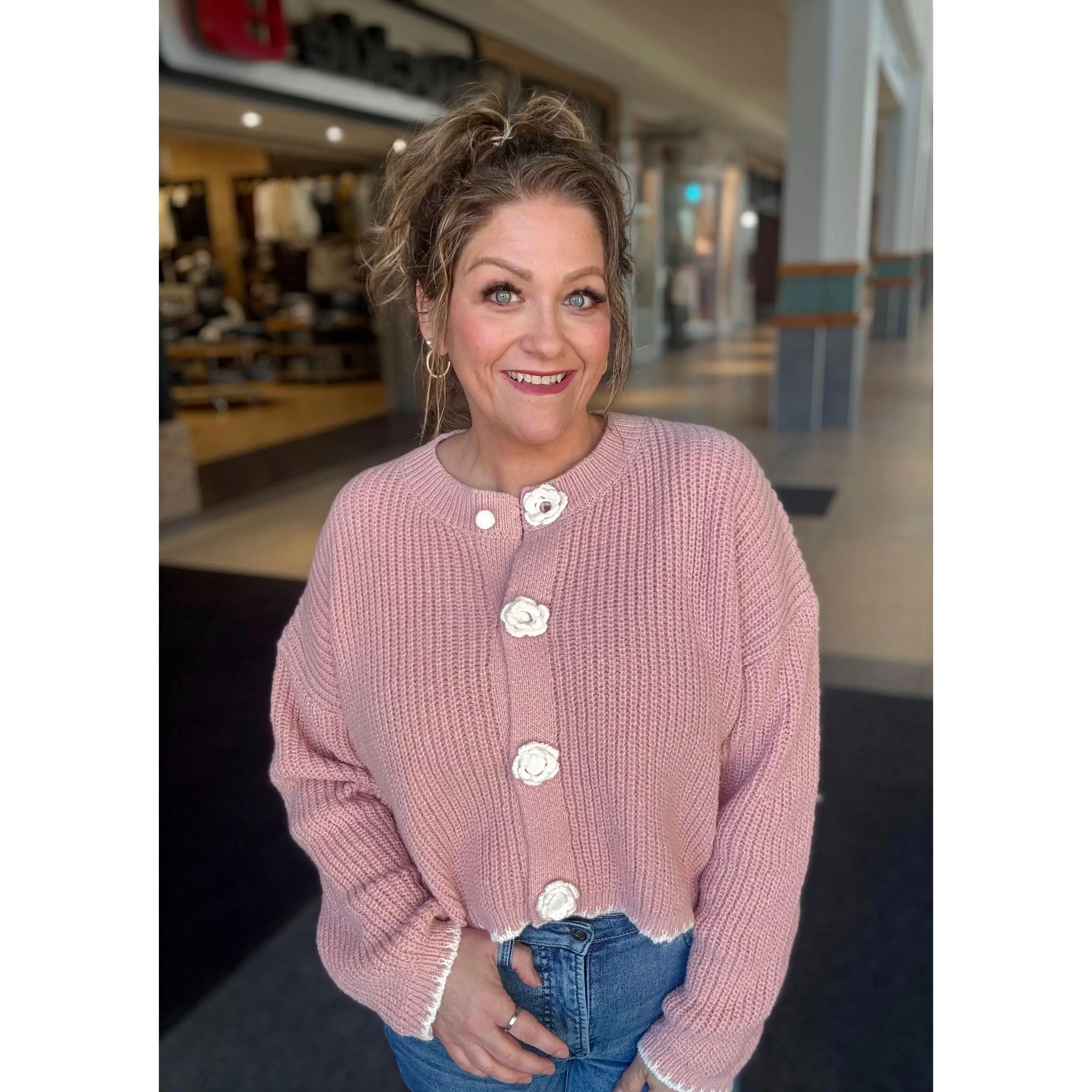 Rose Button Knit Cardigan