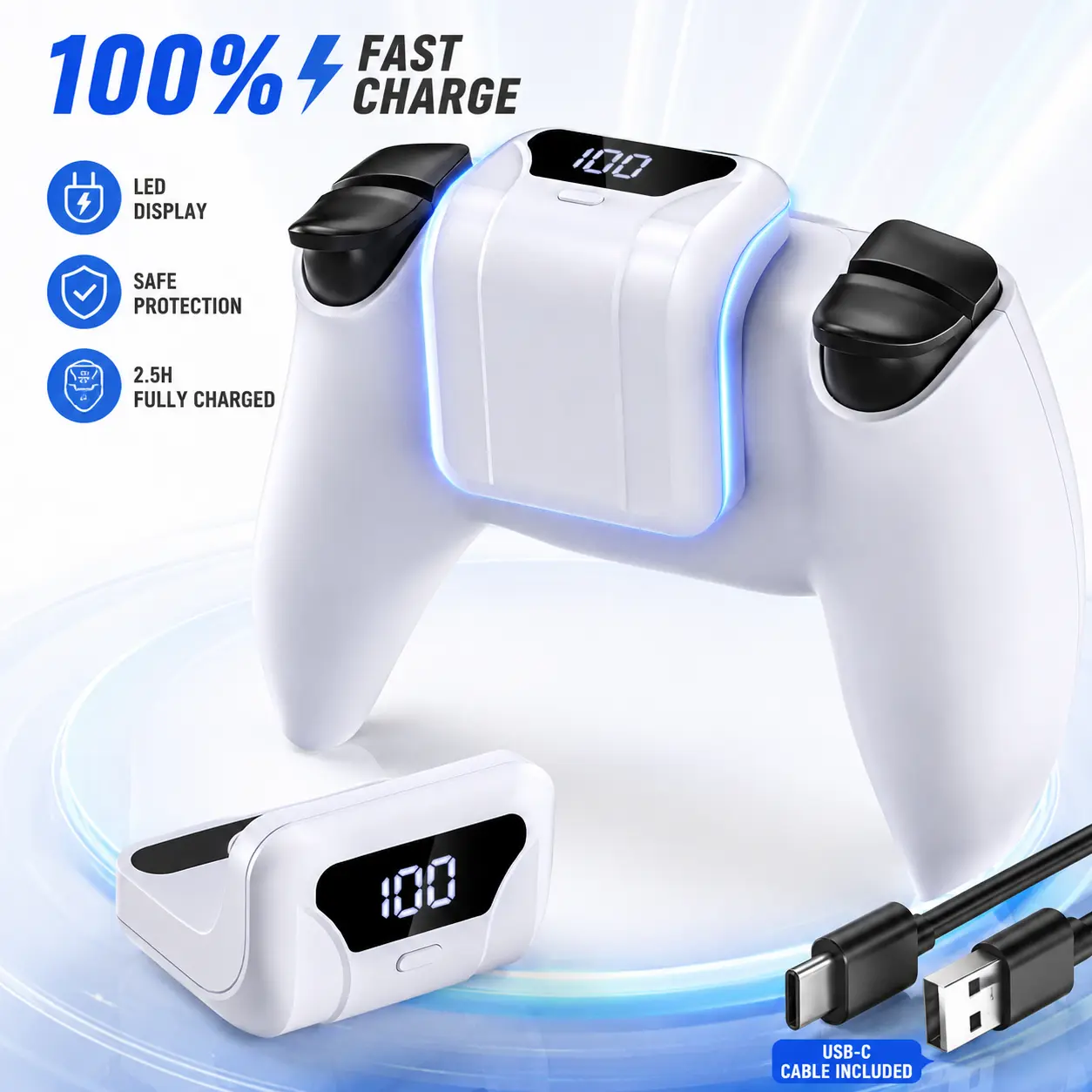 Portable 1800mAh PS5 Controller Battery Pack, Ultra-Light Rechargeable Game Controller Charger with Secure Back Clip,Gaming Console Accessories