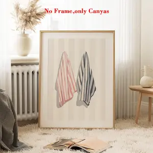 Vintage Beach Towel Wall Art Print, Vintage Prints, Unique Creative Canvas Painting Decor, Perfect Bathroom & Toilet Decoration, No Frame