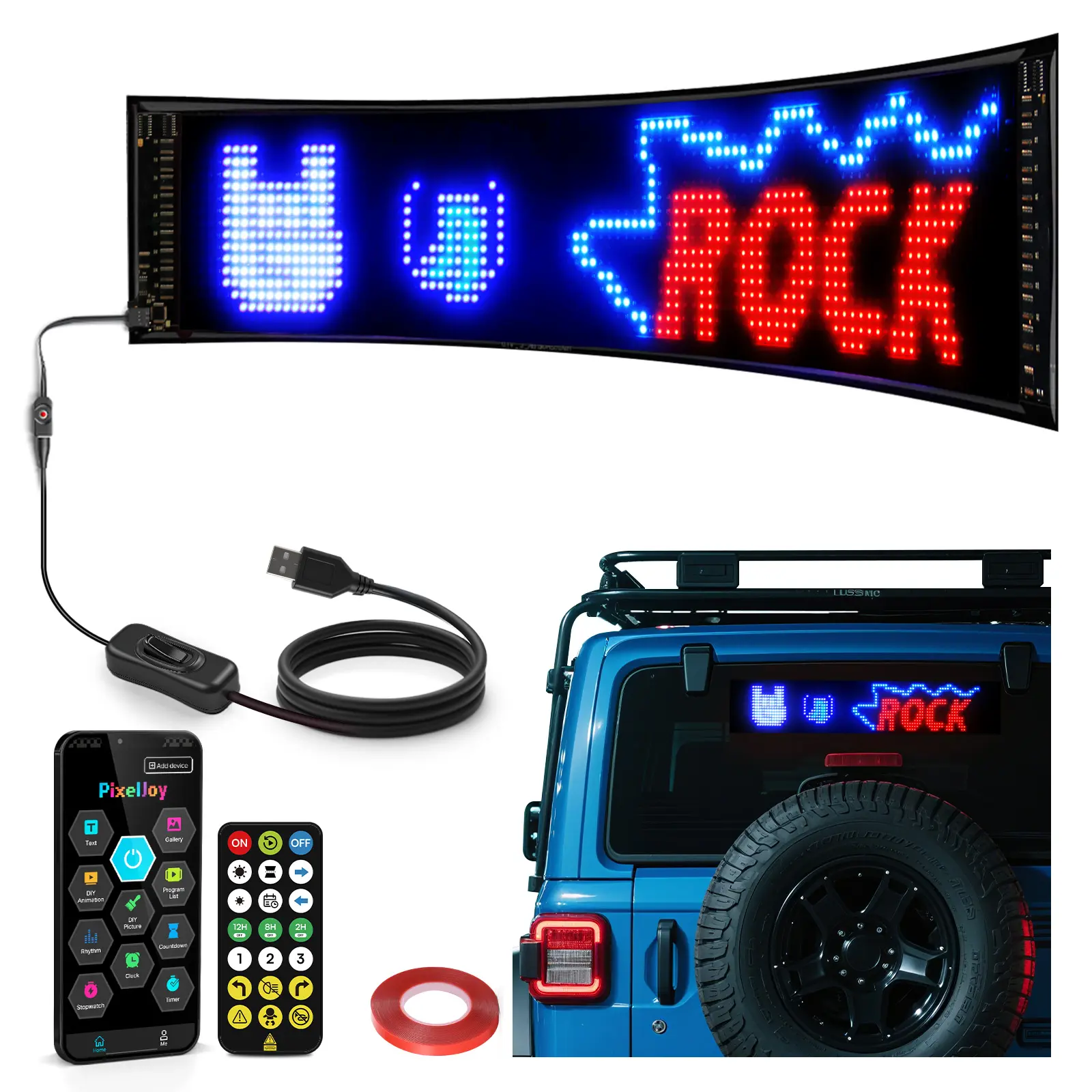 Illuminated Emblem Flexible LED Matrix, APP Remote Programmable Scrolling Sign, DIY RGB Text & Dynamic Pattern Display, Ultra-Bright Flexible Screen for Vehicle Windshield, Storefront, Bar, Stage, Holiday Decoration, USB Powered (Adapter Not Included)