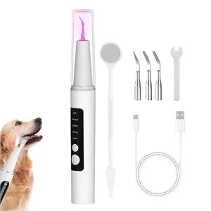 Dog Plaque and Tartar Remover Plaque Remover for Teeth with Led Light 5 Adjustable Modes Electric Toothbrush Teeth Cleaning Kit for Dog and Cat Pet Ultrasonic Tooth Cleaner