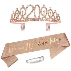 20th Birthday Sash Birthday Princess Crown Queen Tiara Rhinestone Birthday Headbands Birthday Girl Sash Happy Birthday Decorations