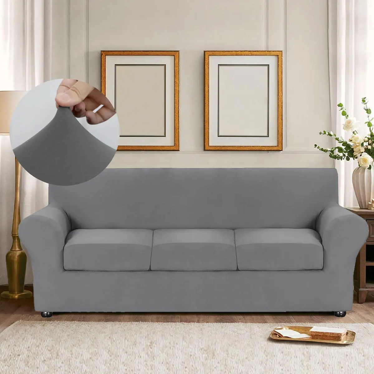 Solid Color Sofa Cover with 2/3/4 Counts Cushion Cover, 1 Count Durable Fabric Elastic Sofa Slipcover, Sofa Couch Protector, Furniture Protector for Living Room Hotel