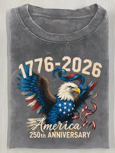 America 250th Anniversary Eagle Graphic T-Shirt, Patriotic USA 1776-2026 Independence Celebration Tee, Vintage American Flag Bald Eagle Print Shirt, Fourth of July Short Sleeve Casual Top for Men and Women