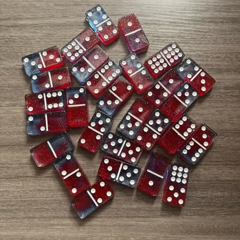 Blue Red and White Dominoes - Assorted Colors, Circular Design, Ideal for Educational Games and Activities