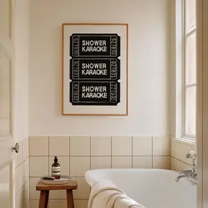 (No Frame) Shower Karaoke Print Trendy Wall Art Bathroom Posters Ticket Print Black And White Wall Prints Aesthetic Wall Decor Printable Digital Prints