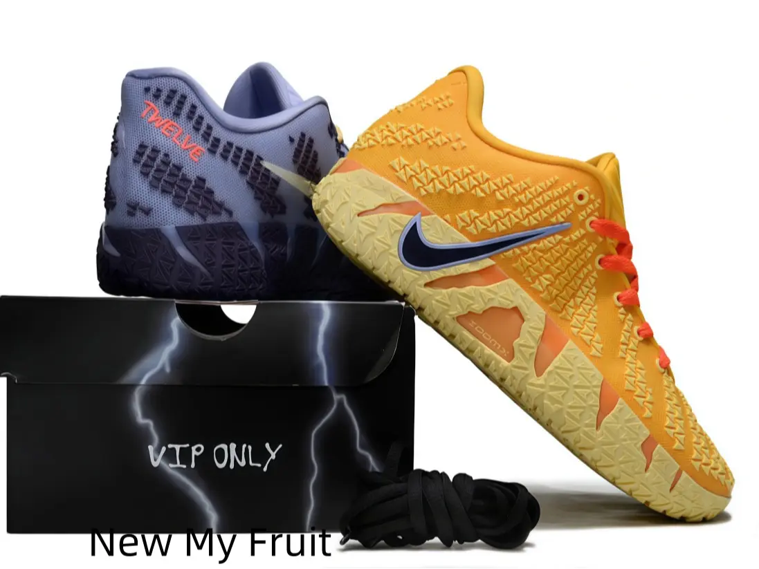 Yellow Purple Mismatched 3D Dot Low Top Basketball Shoes Breathable Raised Knit Upper Contrast Dark Side Logo Two-Tone Translucent Rubber Outsole Shock Absorb Midsole Unisex Performance Sneakers With Extra Black Laces