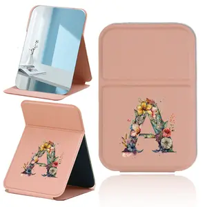 Compact Portable Pocket Makeup Mirror, Rectangular Design, Floral Letter Pattern, Ideal for Travel & Daily Use