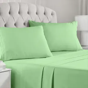 Mellanni Bed Sheet Set - 4-pc Iconic Collection - Soft Silky Satin, Breathable, Cooling, Machine Washable, 16" Deep Pocket, Double-brushed Microfiber