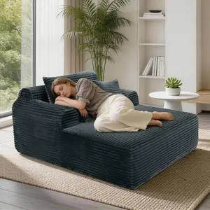 Garvee 65-Inch Indoor Chaise Lounge Chair – Frameless Design with 3 Pillows – Oversized Ergonomic Deep Seat – Corduroy Reading Chair for Living Room, Bedroom – No Assembly Needed – Available in Grey, Black, Green