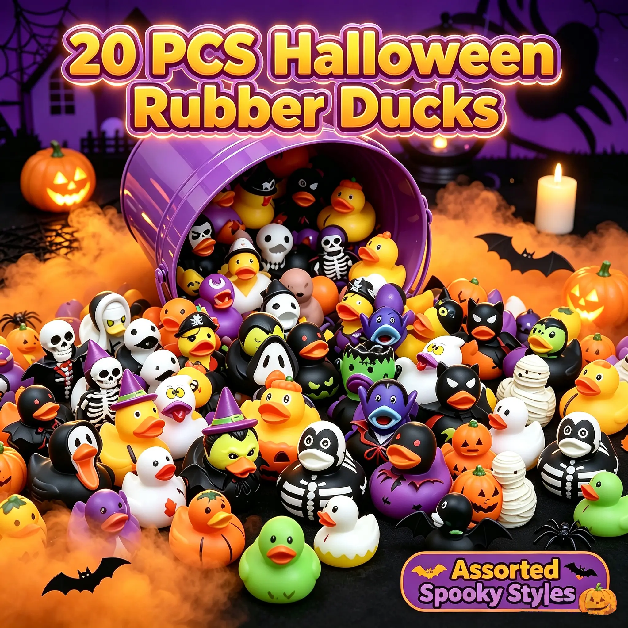 20 Pcs Halloween Mini PVC Vinyl Rubber Ducks, Trick or Treat Goodie Bag Fillers, Kids Party Favors, Bathtoy for Aquatic Play & Halloween Decor
