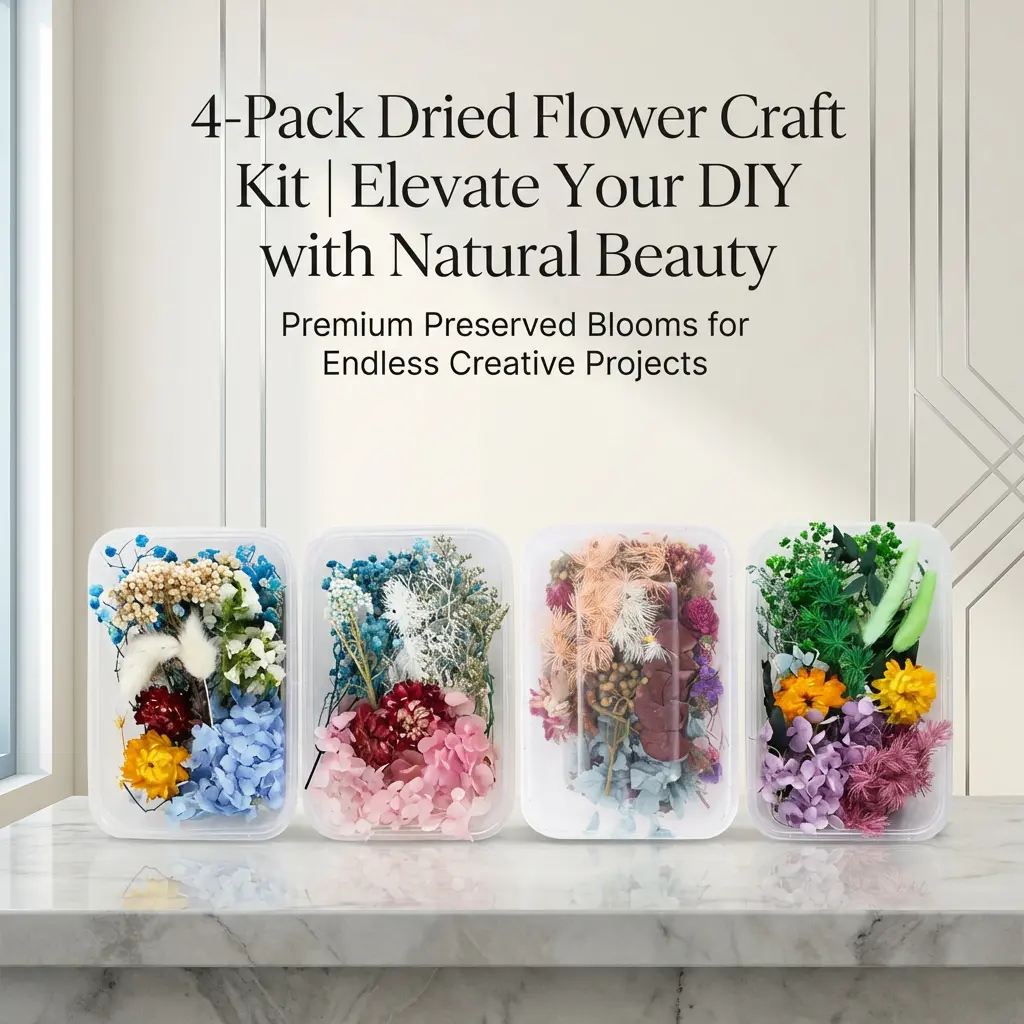 4-Box Mixed Dried Flower Bouquet Set - Premium Natural Dried Flowers & Leaves, Paper Crafts Floral Decorations, DIY Resin Jewelry Supply, Gift for Craft Enthusiasts, Decorative, Wedding