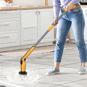 Electric Rotary Scrubber - 8 Interchangeable Brush Heads, Adjustable & Detachable Handle, Dual-Speed Wireless Bathroom Cleaner, Cordless Power Scrubber, Powerful Cleaning Tool for Shower, Bathtub, Tile, Cordless Handheld Scrubber
