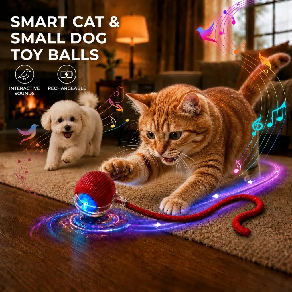 Upgraded Smart Interactive Pet Toy Ball for Cats & Gentle Small Dogs - Automatic Moving Ball with Squeaky Sounds & Tail, Type-C Rechargeable Boredom Relief Toys for Indoor Pets Home Alone, Auto Obstacle Avoidance (Not for Aggressive Chewers)