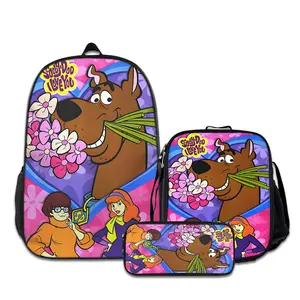 Scooby-Doo-3PCS Backpacks for Girls Set, Cute School Backpack for Girls Boys with Lunch Box and Pencil Case, Aesthetic Bookbag for Teens, Lightweight Classic Backpack for Travel, Work, Picnic A-0719