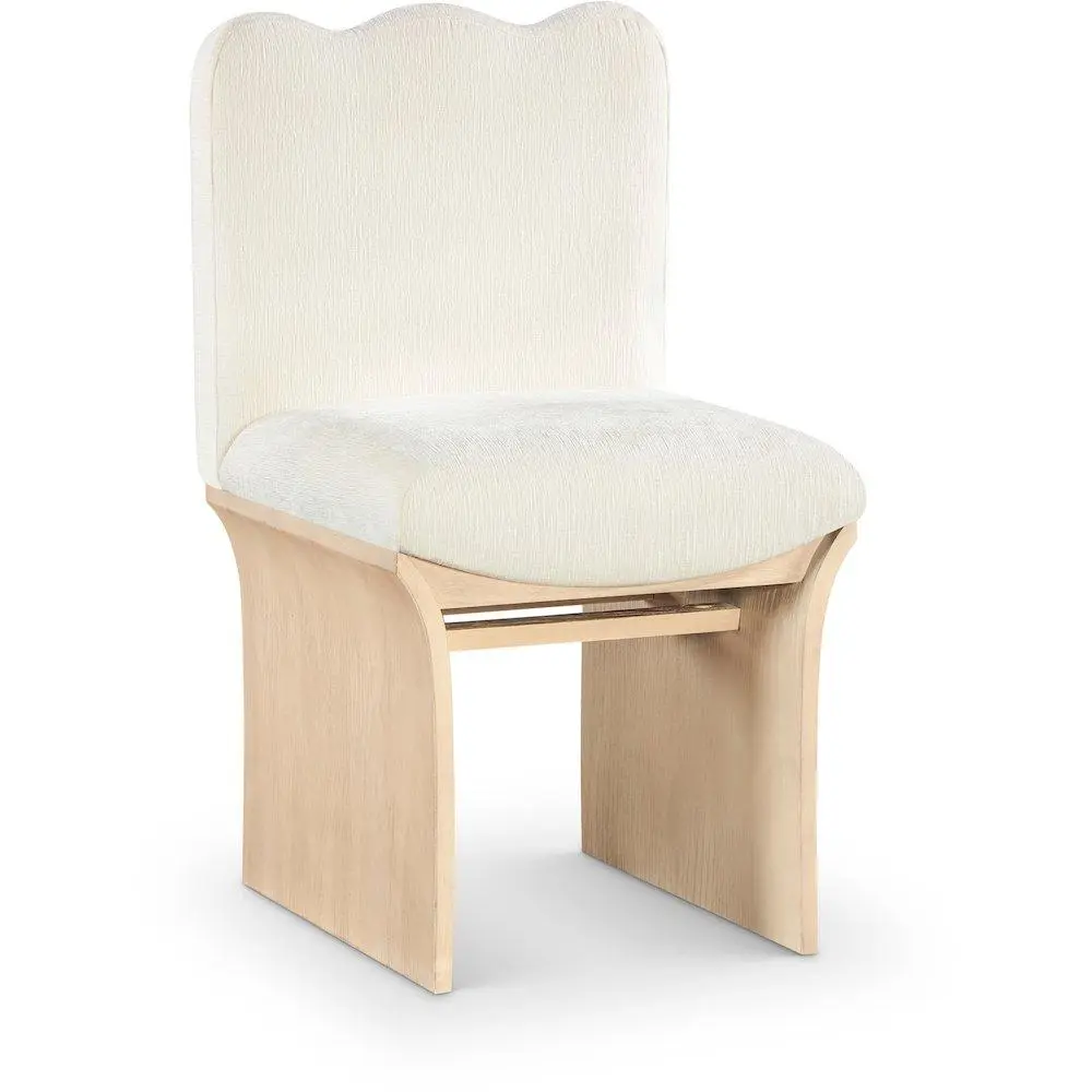 Shaw Cream Chenille Fabric Upholstered Single Person Dining Chair with Padded Seat, Upholstered Seat