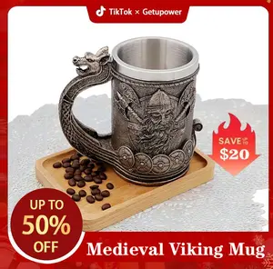 [NEW GIFT]Medieval Viking Mug 18OZ Stainless Steel Tankard Norse Mythology Poetic Gothic Decor Party Gift for Men Unique Drakkar Warrior Design Food Grade Safe Durable The Best Christmas Gift for men