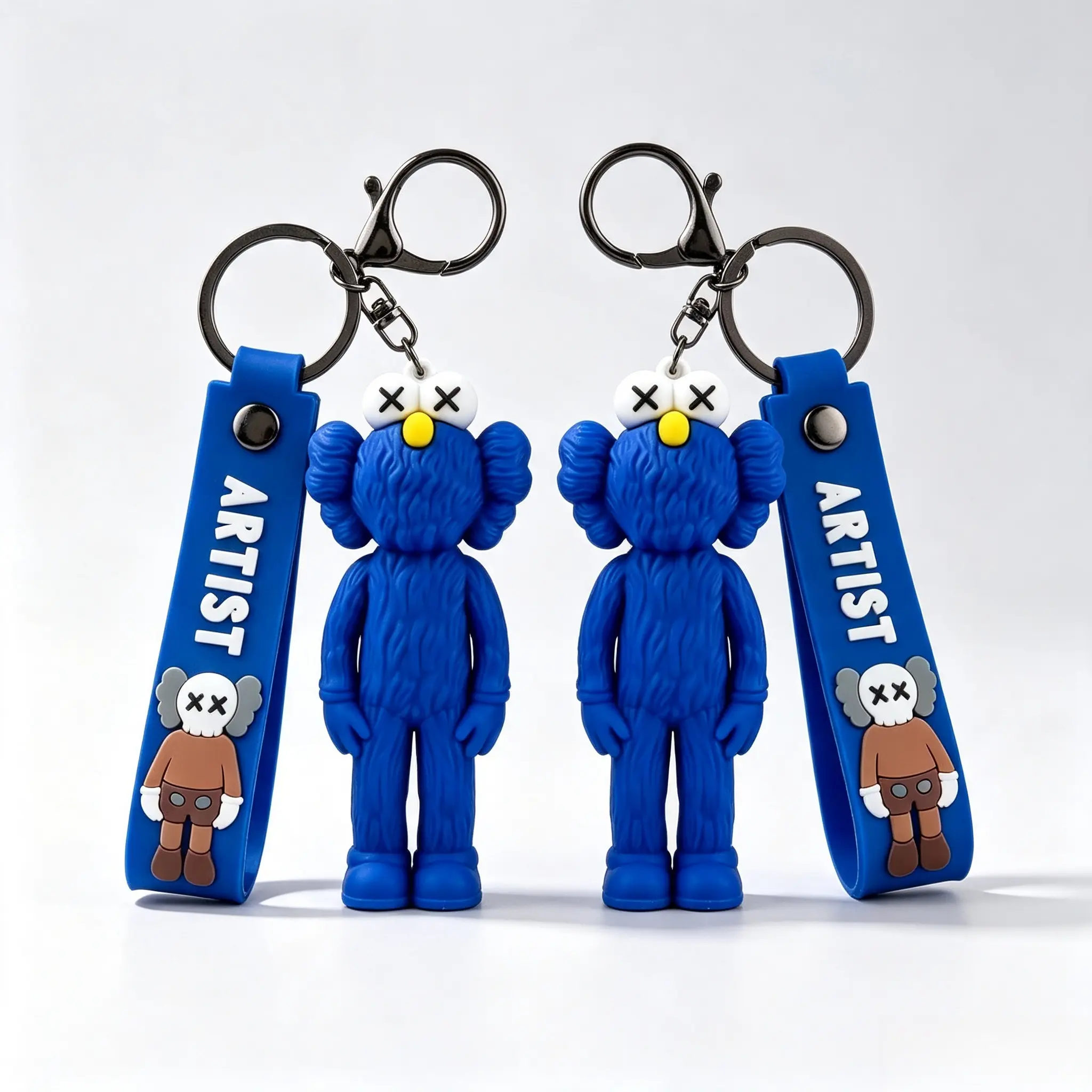 Trendy Hypebeast Cartoon Figure Keychain with Wrist Strap, Aesthetic Backpack Charm, Car Keyring Gift for Home Decor Doll Ornaments