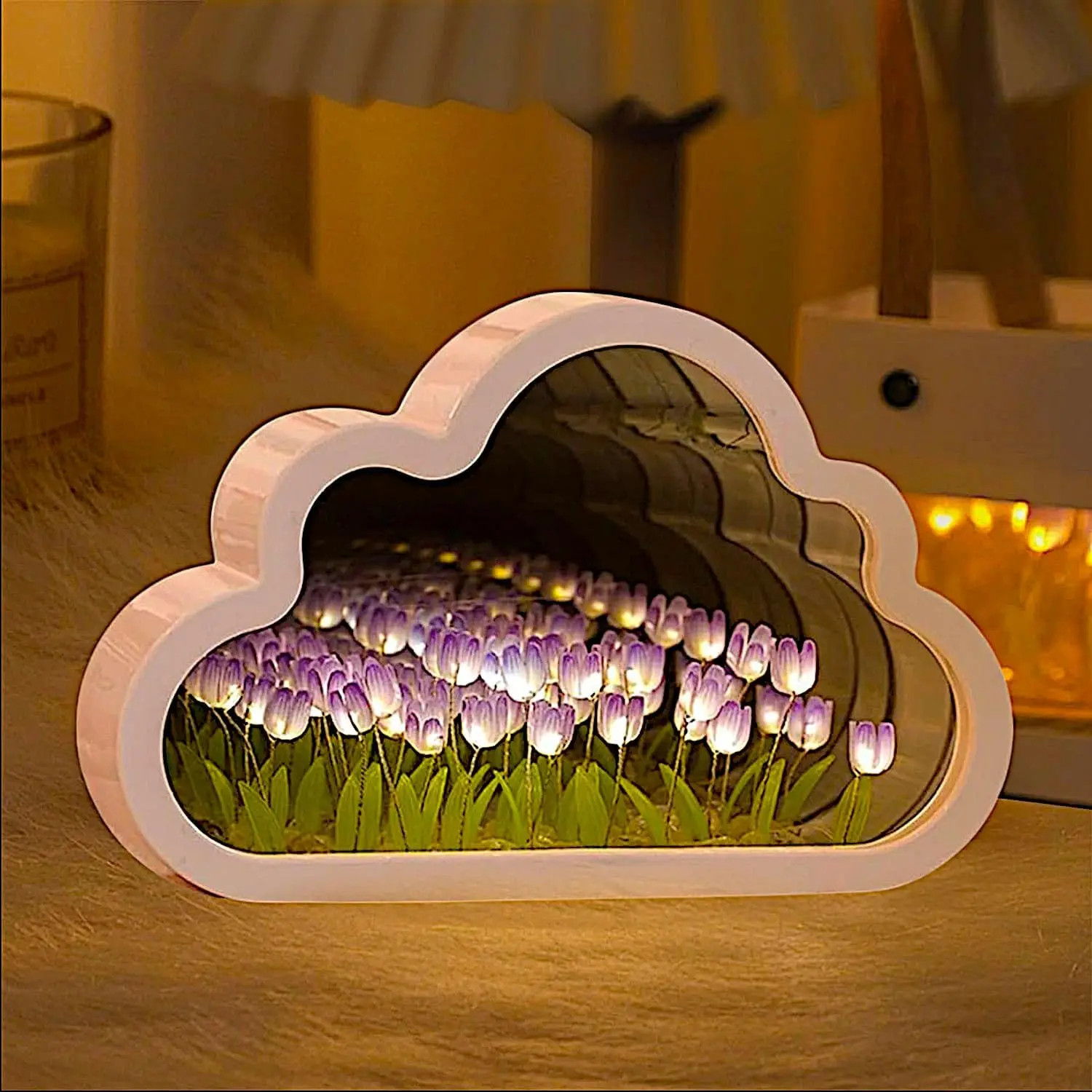 Lamp Infinity Mirror - Infinite Flower Lamps Cloud &  Night Lights - Fully Assembled Cuteness Lamp  Night Light,   Tulips - Tulipanes Infinitos (Purple, )