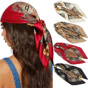 27.5” Silk Like Square Head Scarf 4PCS Satin Head Scarves for Women Hair Kerchief Bandanas Sleeping Head Wraps Headbands