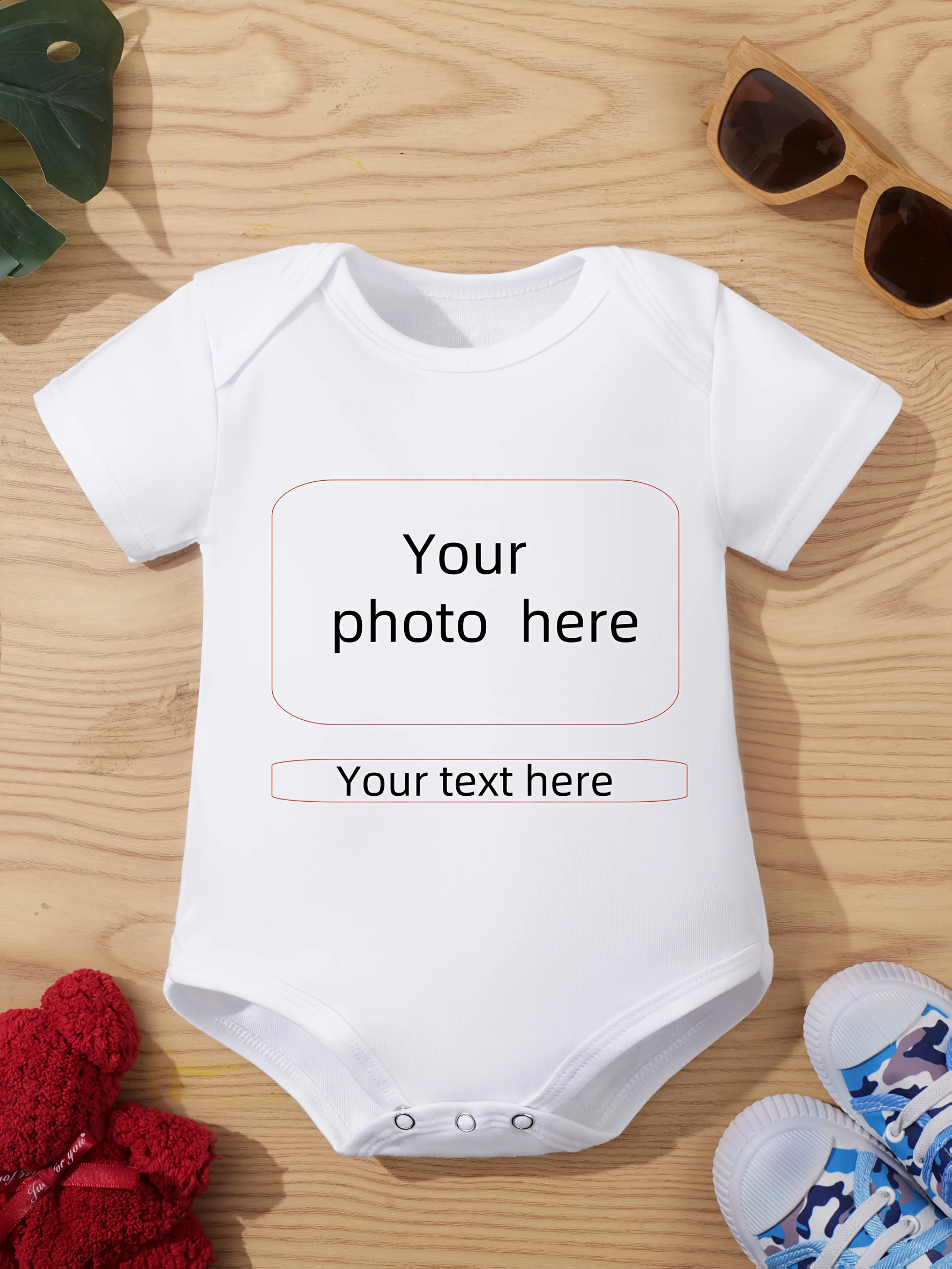 Custom Photo & Text Baby Onesies, Soft Cotton Crew Neck Bodysuit for Newborns & Infants, Personalized Keepsake Shower Gift, Newborn Baby Outfits, Crew Neck Baby Bodysuits