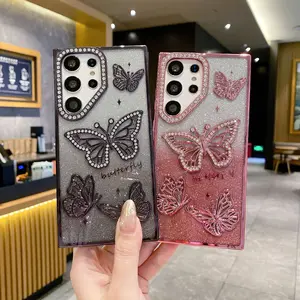Butterfly Mobile Phone case for S25/S24 ultra /S23 Plus Flash Gradient Funda Electroplate Back Cover NH12