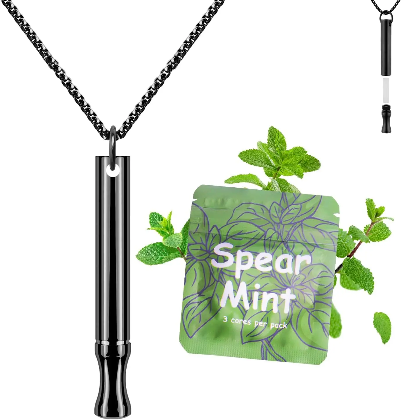 Breathing Necklace to Quit with Refillable Mint Pods Stop Aids Fidget Necklace for Anxiety Relief Smokeless Inhaler for Adults