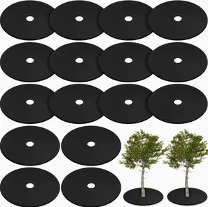 Set of 16 x 32.2-inch non-woven tree covers; circular tree weed barrier mats; reusable landscape protectors; ground cover fabric for weed root protection (black)