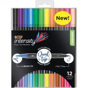 BIC  Fineliner 2-in-1 Dual Tip Markers, Assorted Color - Pack of 12