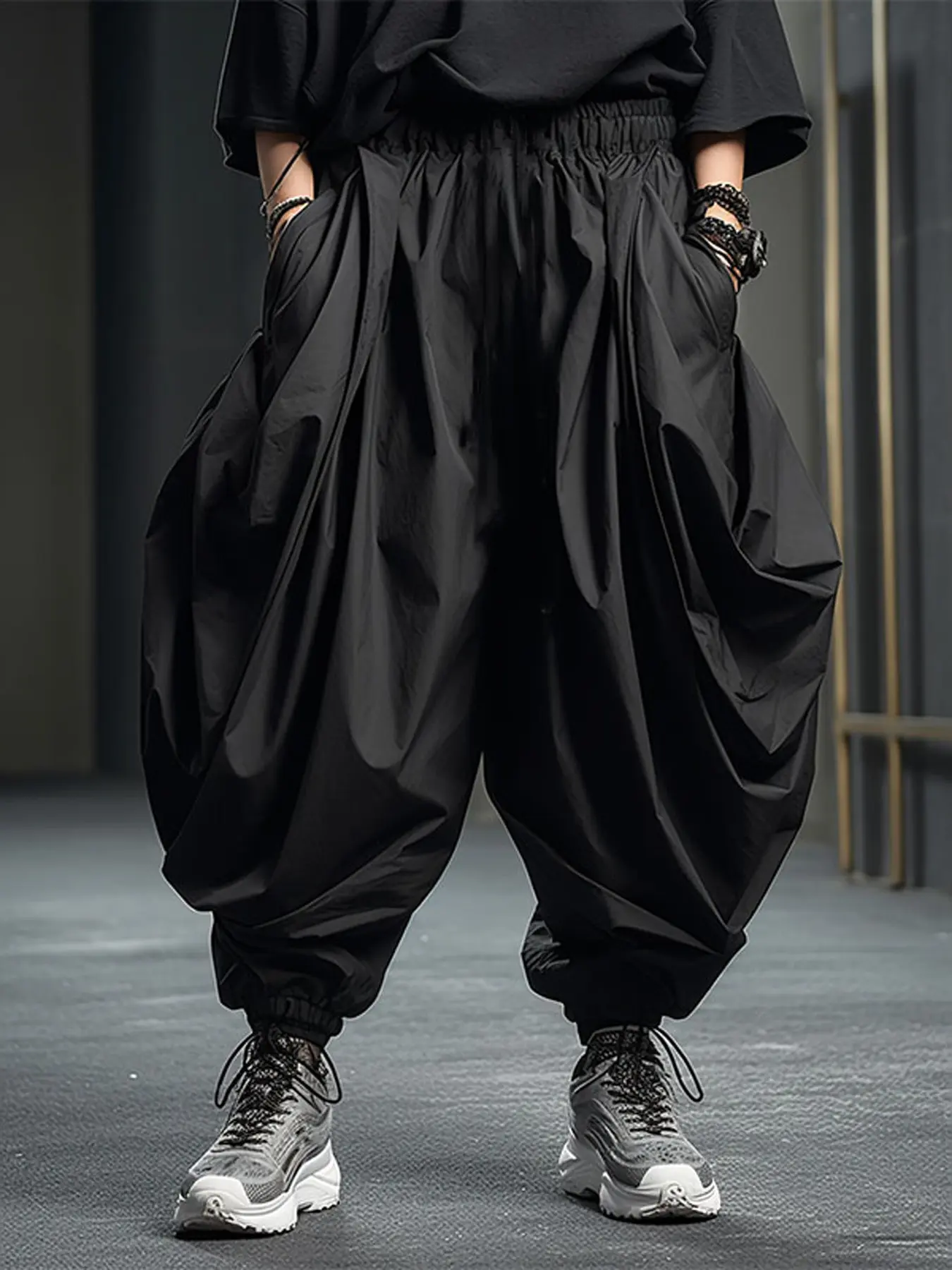 INCERUN Men's Fashion Baggy Loose Fit Loose Casual Elastic Waist Plain Solid Color Long Ankle Cuff Harem Pants, Casual Trousers, Comfortable and Stylish, Perfect for Casual Daily Wear