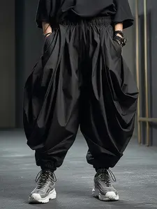 INCERUN Men's Fashion Loose Casual Elastic Waist Plain Solid Color Long Ankle Cuff Harem Pants, Comfortable and Stylish, Perfect for Casual Daily Wear