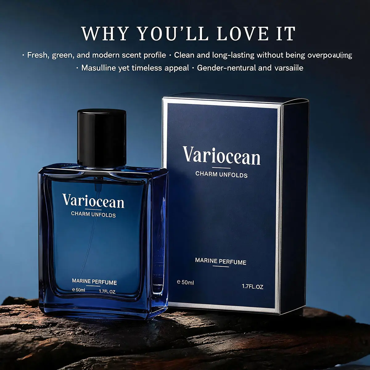 Variocean Eau de Parfum 1.7 fl oz & 3.4 fl oz | Long Lasting Lavender & Neroli Floral Scent, G.O.A.T. Cologne for Men, Sensual & Magnetic Scent for Dates and Everyday Wear, Inspired by the Effortless Attraction That Naturally Draws People Closer