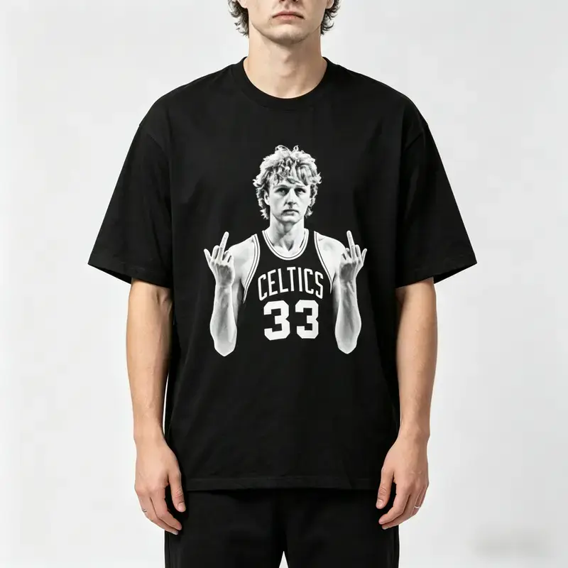 Larry Bird Celtics#33 Middle Finger Graphic Oversized T-Shirt| Retro Basketball Streetwear Tee1