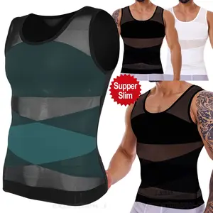 1/2/3 Pack Men's Double Compression Vest Body Shaper - High Stretch Breathable Mesh Undershirt Tank Top. Athletic Sleeveless Shirt Waist Trainer Base Layer for Gym Fitness Workout & All Seasons Daily Wear in Black, Brown, White, Red, Gray