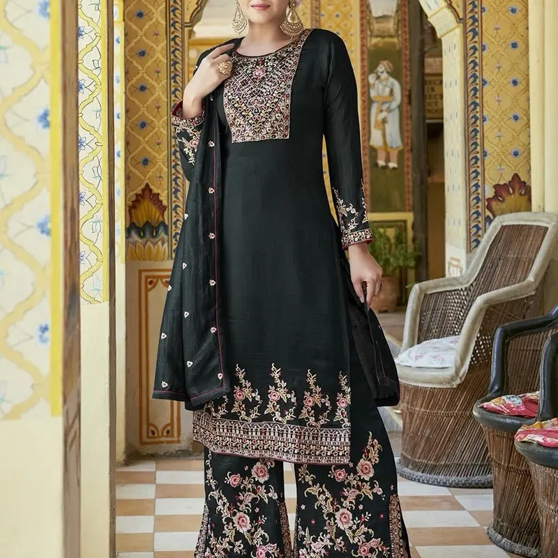 Size 42/44 can wear it with Black Embroidered Salwar Kameez 3pcs Set size 44 available with Rich Motifs and Matching Dupatta for Festive Wear