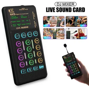 Portable Audio Mixer, USB Audio Mixer, DJ Mixer, Voice Changer Device, Microphone Set, Live Streaming Sound Card, Noise Reduction, Compatible with Smartphones, Pcs, Tablets
