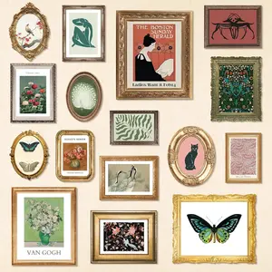 Vintage Eclectic Home Decor - 16 Pcs Boho Gallery Wall Art Prints Set, Cute Dorm Posters For Room Aesthetic Pictures, Earthy Boho Wall Decor For Girl Bedroom Apartment Decoration (Unframed)