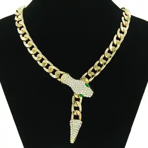 Full Diamond Snake Head Cuban Chain Necklace, Light Luxury Style, Short Length, Magnetic Clasp, Unique Niche Design, Clavicle Chain