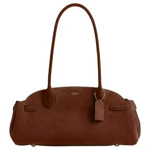 COACH Empire Carryall 34 Logo Suede Shoulder Bag Large Women's Brown