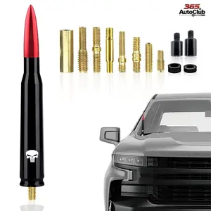 5.4" Skull Design Car Bullet Antenna Pole, Compatible with GM Chevy Silverado 1500 2500 3500 HD Avalanche GMC Sierra 1500 2500 3500 Denali Heavy Duty Pickup Trucks (Red)