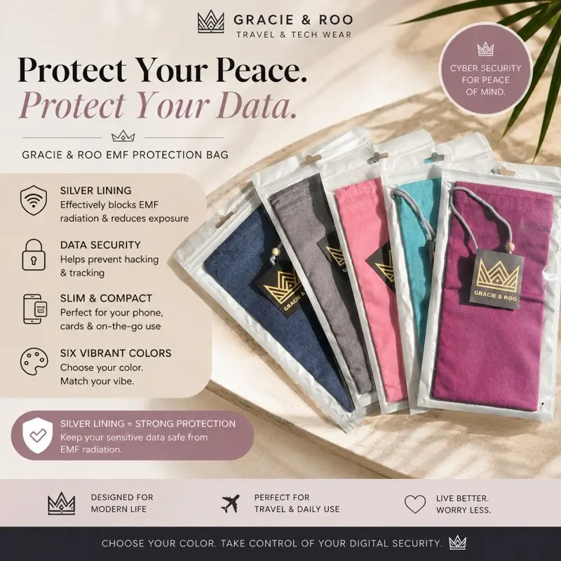 Gracie & Roo EMF Protection Pouch Silver Lining Phone Bag Cyber Security for Cards Phone Key Fob
