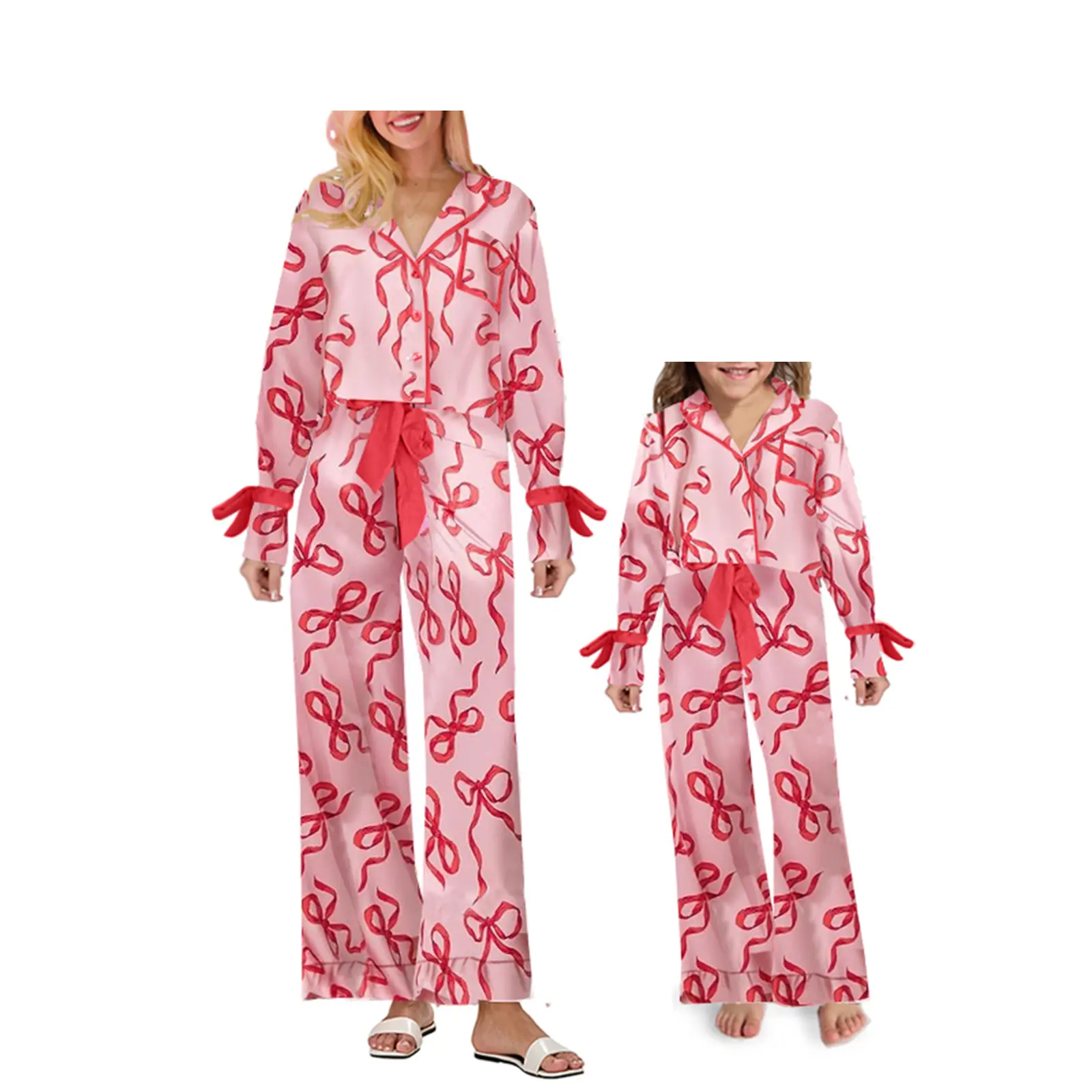 Mommy and Me Matching Valentine's Day Pajamas Set Bow Tie Shirt Pants Xmas Pjs Set 2 Piece Jemmies for Women Girl