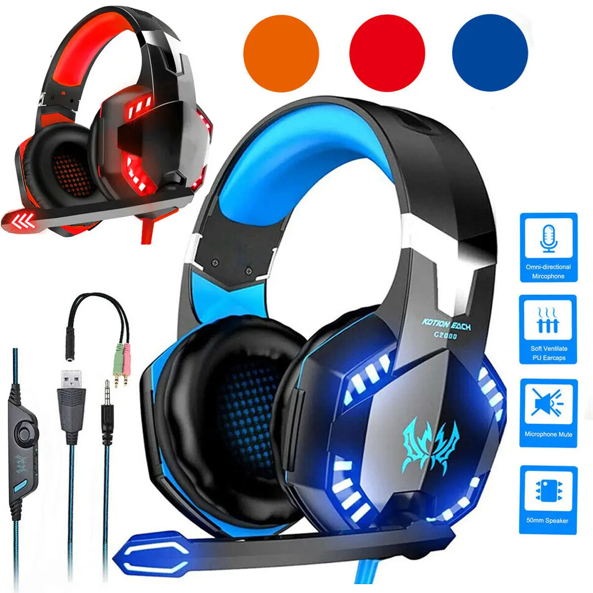 For PC PS4 3.5mm Wired Gaming Headset Xbox one Headphone with RGB Surround Sound with Mic For PC PS4 3.5mm Wired Gaming Headset Xbox one Headphone with RGB Surround Sound with Mic