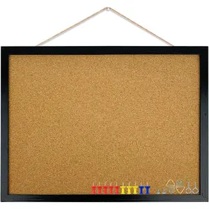 GDMINLO Black Cork Bulletin Board, 17.7 X 13.3 inches with Oak  Finish Frame, for Wall Office  and School (Pins, Eye , gaskets, Screws)