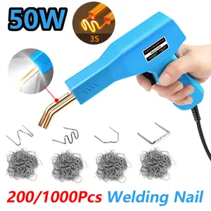 50W Plastic Welding Nail Gun Wiht 4Types Mix 200/1000pcs Staples Auto Body Fender Bumper Repair Kit Heating Welding Machine Blue plastic welder kit Ergonomic Design Automatic