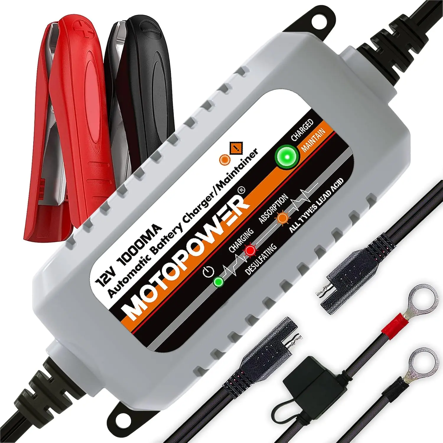 MP00205B 12V 1000mA Automatic Battery Charger, Battery Maintainer, Trickle Charger, and Battery Desulfator